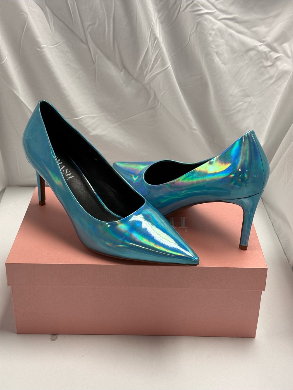Iridescent Blue Pointed-Toe Stiletto Pumps - Women's Heels